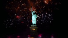 Statue Of Liberty On Independence Day Or Other Celebrate Firework Background