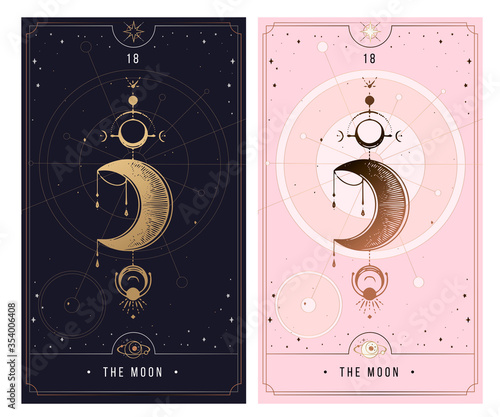Cuadros en Lienzo The Moon MAJOR ARCANA secret card, Tarot card gold with black and pink