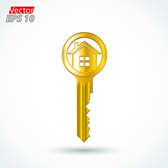 3d golden shiny house key 