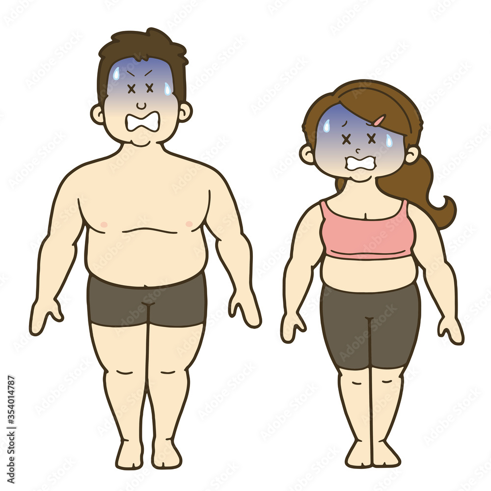 青ざめる男女の人体のイラスト 正面 肥満 Wall Mural Tabata Art Studio