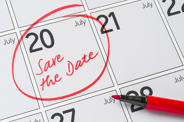 Wall Mural - Save the Date written on a calendar - July 20