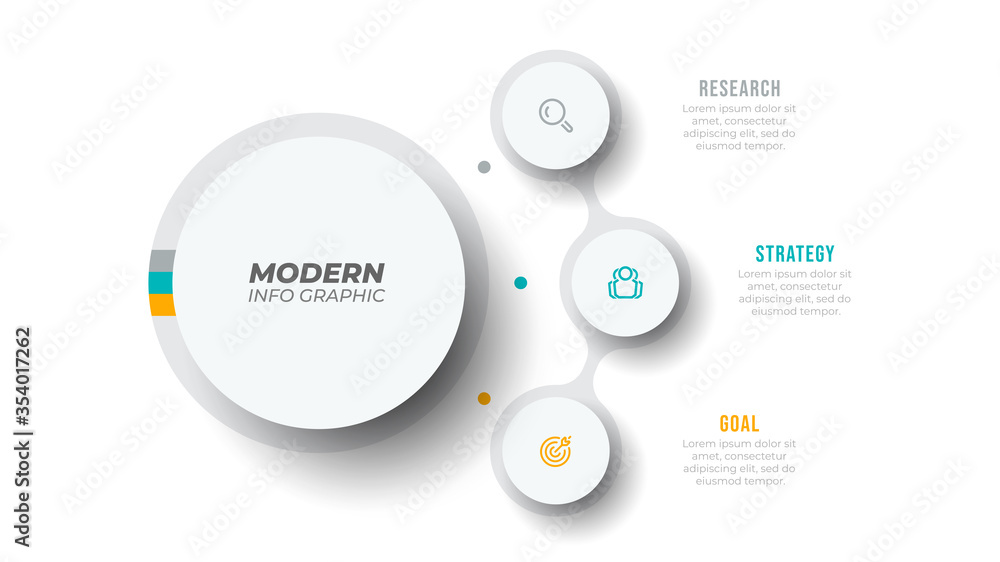 Modern Infographic template with marketing icons and 3 options, steps. Business concept with circular design elements. Can be used for workflow layout, presentations, annual report. - obrazy, fototapety, plakaty 