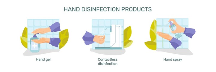 Wall Mural - Disinfection Products Compositions Set