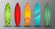 realistic surfboard vector with several shapes and colors on a transparent background. isolated vector design