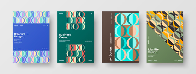 Company identity brochure template collection. Business presentation vector A4 vertical orientation front page mock up set. Corporate report cover abstract geometric illustration design layout bundle.