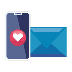 Canvas Print - smartphone with heart and envelope , concept of online communication and social media on white background vector illustration design