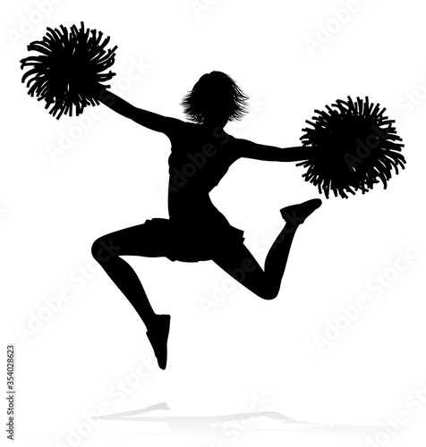 Fotografía Sports cheerleader in silhouette with pompoms
