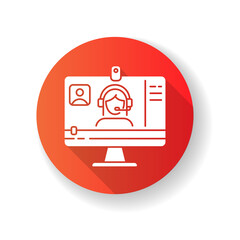 Sticker - Webinar red flat design long shadow glyph icon. Blogger streaming. Digital content. Online courses watching. Distance learning lesson. Silhouette RGB color illustration