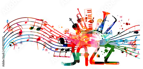 Dekoracja na wymiar  kolorowy-plakat-promocyjny-muzyki-jazzowej-z-instrumentami-muzycznymi-i-nutami-na-bialym-tle-wektor-il