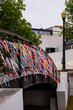 Colorful Ribbons in Wind in a Bridge Over a Water Canal in Aveiro, Portugal