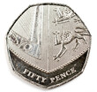 Fifty pence coin isolated