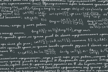 abstract background of mathematical handwritten notes in chalk on a blackboard. white irregular line