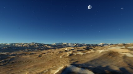 Wall Mural - realistic surface of an alien planet, view from the surface of an exo-planet, canyons on an alien planet, stone planet, desert planet 3d render