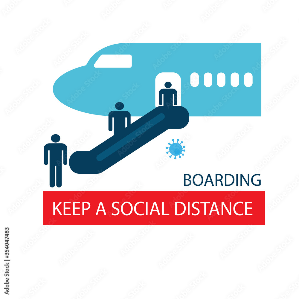 When boarding a plane, keep a social distance. People climb the ramp to ...