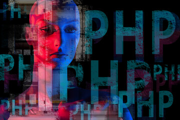 php. artificial intelligence. programming. computer science. concept - programming in php. manikin w