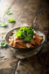 Wall Mural - Pasta with tomato sauce and fresh spinach