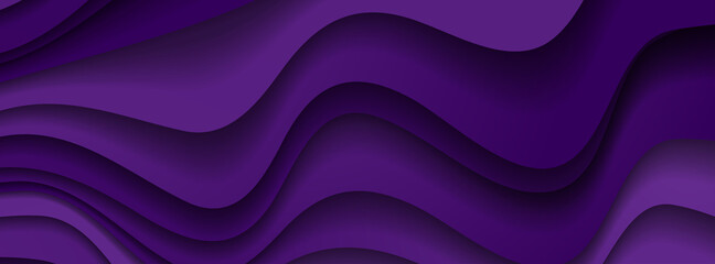 Wall Mural - Dark violet paper waves abstract banner design. Elegant wavy vector background