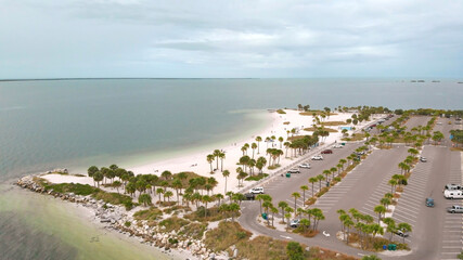 Drone flies around Howard Park Beach, aerial view