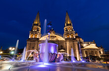 The Main Cathedral At Sunset. Gudalajara Is The Capital And Largest City Of The Mexican State Of Jalisco. 