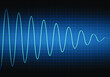 © Игорь Жуков - The amplitude of the signal attenuation. The voltage waveform. A sound wave of light on a dark background. Stock vector illustration.