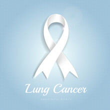 Lung Cancer Awareness Month White Ribbon On Blue Dotted Halftone Background.