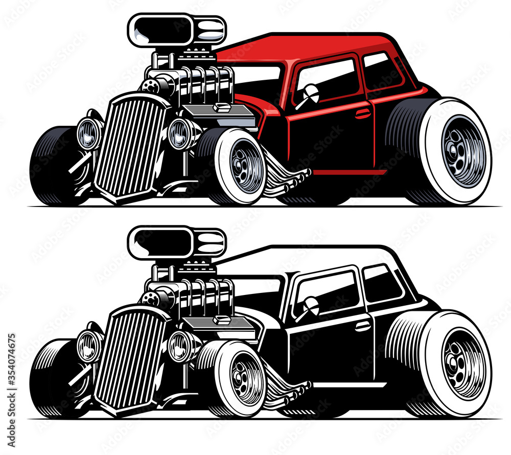vintage american hot rod car with big engine Stock Vector | Adobe Stock