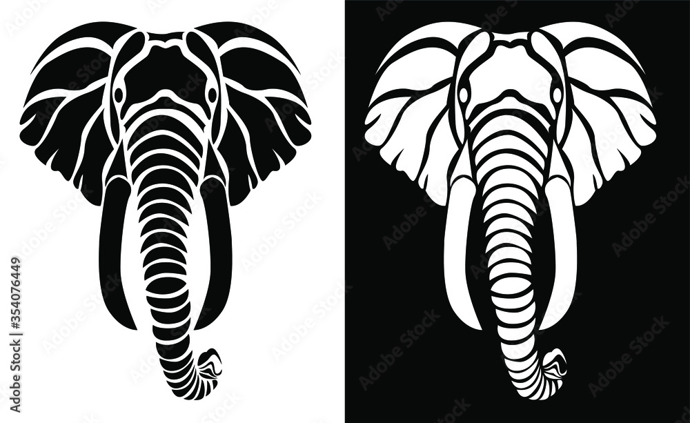 Scroll saw design pattern of an Elephant is isolated on Black and white ...