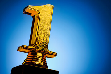 Wall Mural - 3d golden number one on blue background