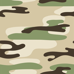 Wall Mural - Military camouflage seamless pattern. Khaki texture. Trendy background. Abstract color vector illustration. For design wallpaper, fabric, wrapping paper.