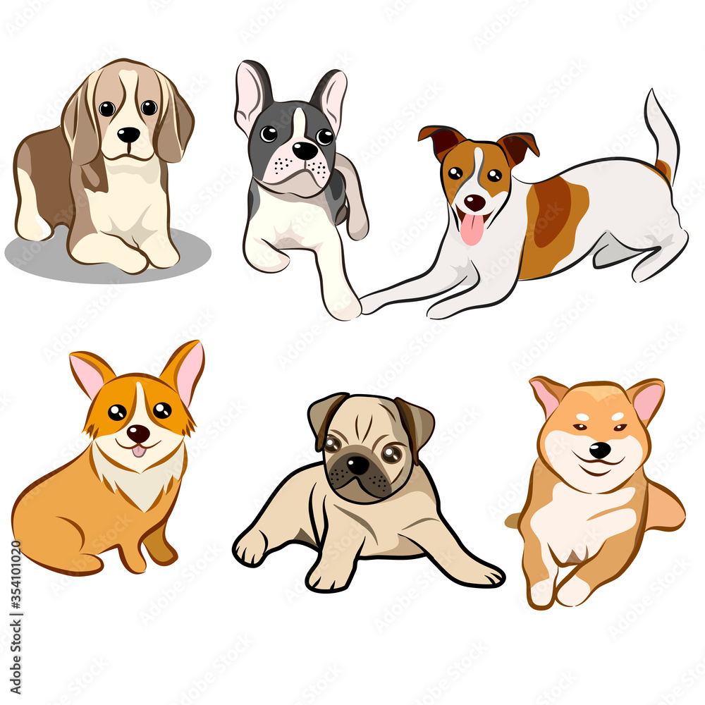 Funny cartoon dogs characters different breeds vector illustration ...
