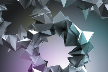 Wall Mural - 3d render, digital illustration, abstract futuristic background, geometric polygonal shapes, silver crystals, faceted metallic surface