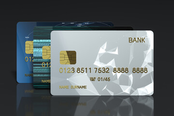 Pile of bank card with black background, 3d rendering.