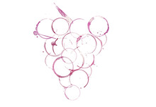 Stains From Wine Glasses Form The Shape Of A Bunch Of Grapes With A Stem. Isolated On A White Background.
