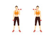 Sport Women doing Fitness with the dumbbell curl in left and right arm. Illustration about Build Muscle and Boost metabolism with Weighted Workout. target to bicep muscles.