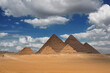 View of the Egyptian pyramids from the desert