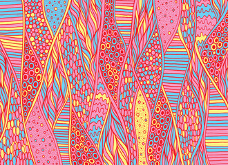 Canvas Print - Doodle pattern background. Zentangle art. Trippy pattern.  Neon color floral organic ornament. Psychedelic texture. Vector illustration