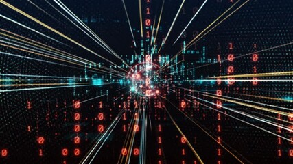 Leinwandbilder - Transfer and storage of data sets/Abstract glowing tunnel. Virtual processor loading binary data.
Movement on the data download channel of the virtual motherboard of a computer. 3D Rendering