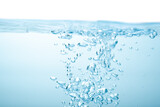 Fototapeta Łazienka - Animated bubbles in clear blue water splash on white background