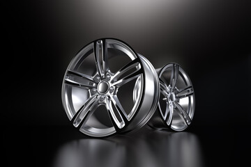 forged car rim isolated on black background. 3D rendering illustration.