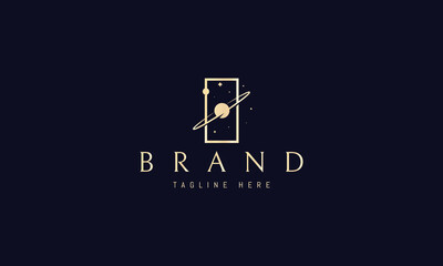 Wall Mural - vector golden logo on which an abstract image of space in a rectangle.