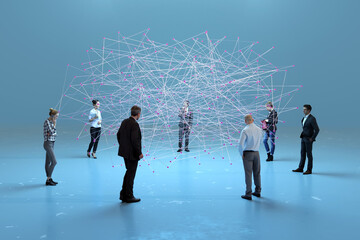 Wall Mural - people standing around big data cloud