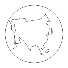 Wall Mural - simplified outline earth globe with map of world focused on asia. vector illustration
