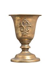 Antique Bronze Vase With Scratches And Shabby, Isolated On A White Background, For Home Decor.