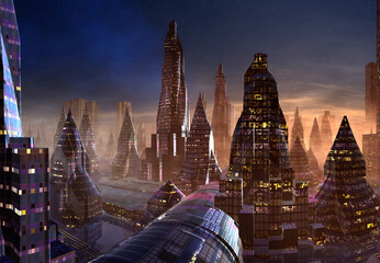 Wall Mural - 3d rendered futuristic city on an alien planet - 3d illustration