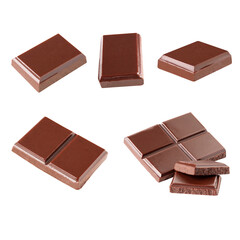 Sticker - Three dark chocolate pieces set on a white background .Clipping path