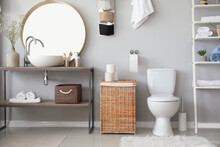 Stylish Interior Of Modern Bathroom With Toilet Bowl