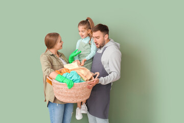 Sticker - Family with laundry on color background