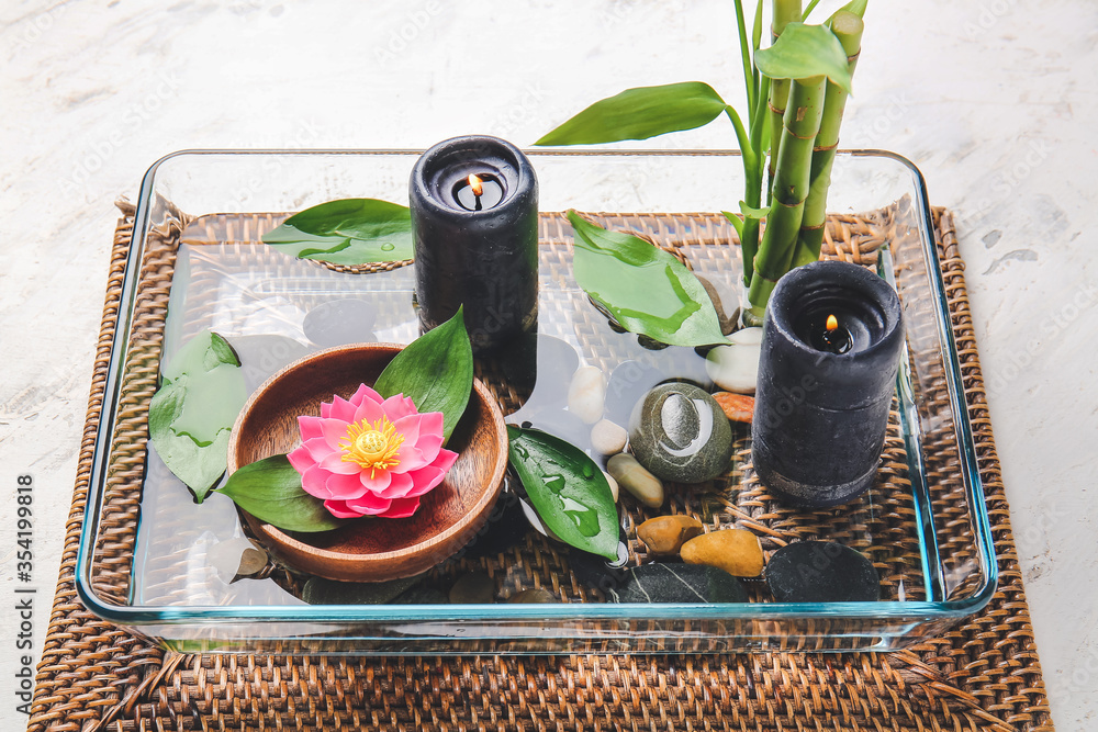 Beautiful spa composition on table. Zen concept