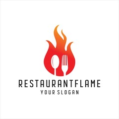 Sticker - Fire logo with spoon and for, restaurant logo template cooking logo, red and fire design vector. Vector illustration.