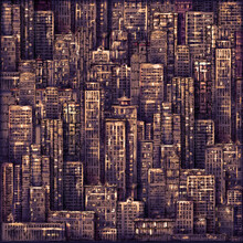 Night City Background. Urban Landscape With Large Modern Buildings. Hand-drawn  Illustration.